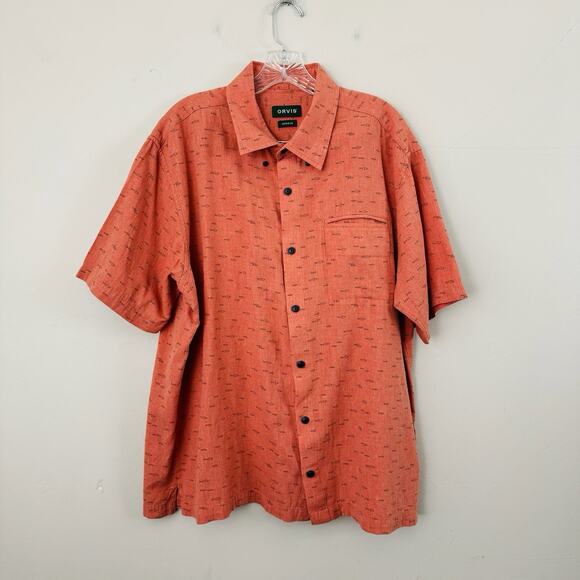 Orvis Active Fit Orange Short Sleeve Button Up Shirt Men’s Size XL - Picture 1 of 6